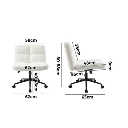 Oikiture Armless Office Chair Wide Seat with Wheels Boucle White-Office Chair-PEROZ Accessories