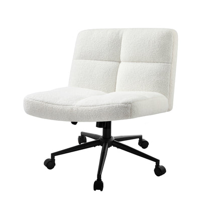 Oikiture Armless Office Chair Wide Seat with Wheels Boucle White-Office Chair-PEROZ Accessories