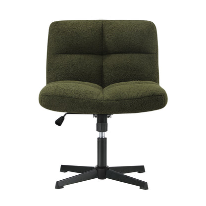 Oikiture Armless Office Chair Wide Seat No Wheels Boucle Green-Office Chair-PEROZ Accessories