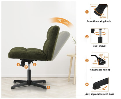 Oikiture Armless Office Chair Wide Seat No Wheels Boucle Green-Office Chair-PEROZ Accessories