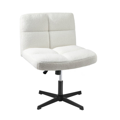 Oikiture Armless Office Chair Wide Seat No Wheels Boucle White-Office Chair-PEROZ Accessories