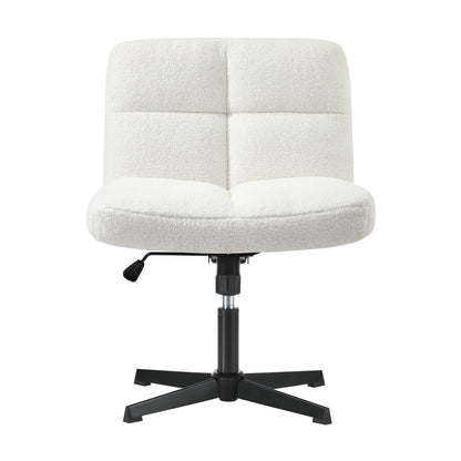 Oikiture Armless Office Chair Wide Seat No Wheels Boucle White-Office Chair-PEROZ Accessories