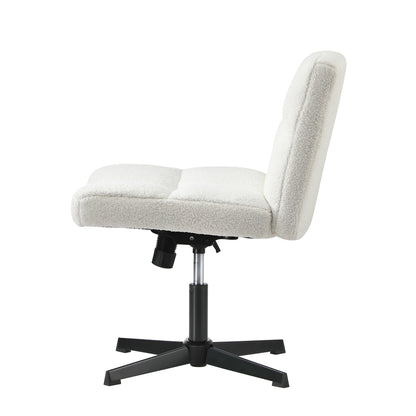 Oikiture Armless Office Chair Wide Seat No Wheels Boucle White-Office Chair-PEROZ Accessories