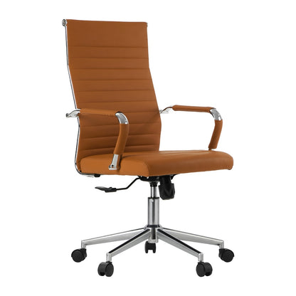 Oikiture Office Chair Swivel Desk Chair High Back Leather Brown-Office Chair-PEROZ Accessories