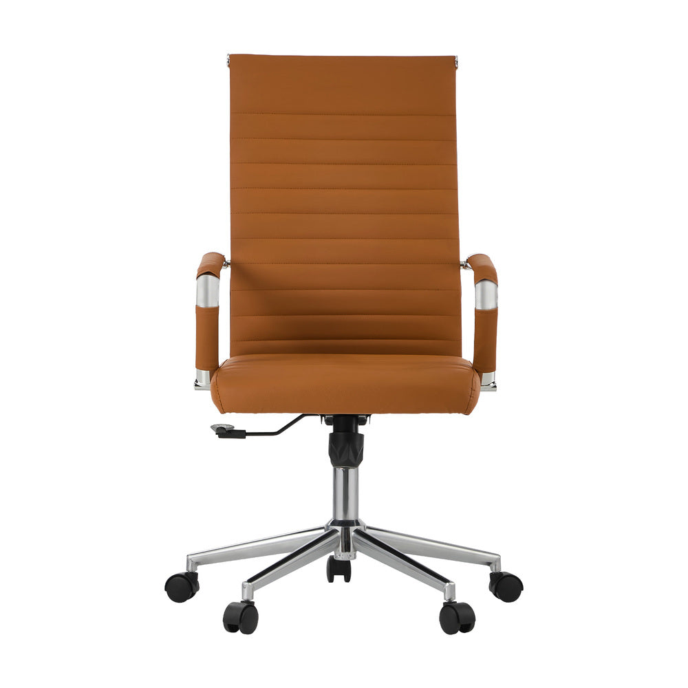 Oikiture Office Chair Swivel Desk Chair High Back Leather Brown-Office Chair-PEROZ Accessories