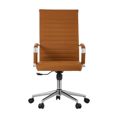 Oikiture Office Chair Swivel Desk Chair High Back Leather Brown-Office Chair-PEROZ Accessories