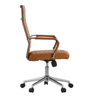 Oikiture Office Chair Swivel Desk Chair High Back Leather Brown-Office Chair-PEROZ Accessories