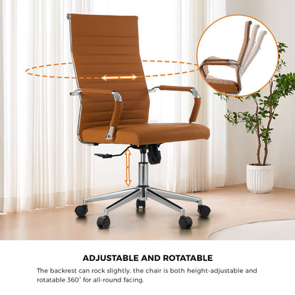 Oikiture Office Chair Swivel Desk Chair High Back Leather Brown-Office Chair-PEROZ Accessories