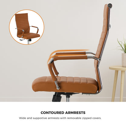 Oikiture Office Chair Swivel Desk Chair High Back Leather Brown-Office Chair-PEROZ Accessories