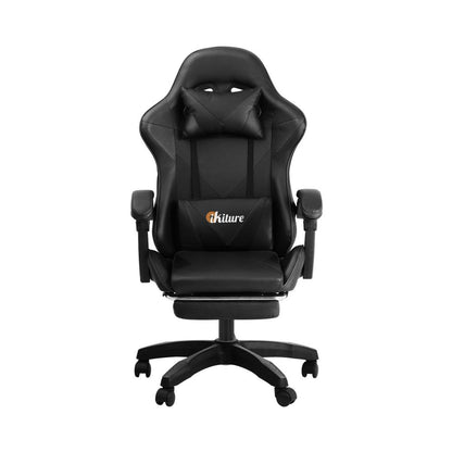 Oikiture Home Gaming Chair Executive Computer Desk Chair with Footrest and Lumbar Pillow Massage Office Chair Black-Massage Office Chairs-PEROZ Accessories