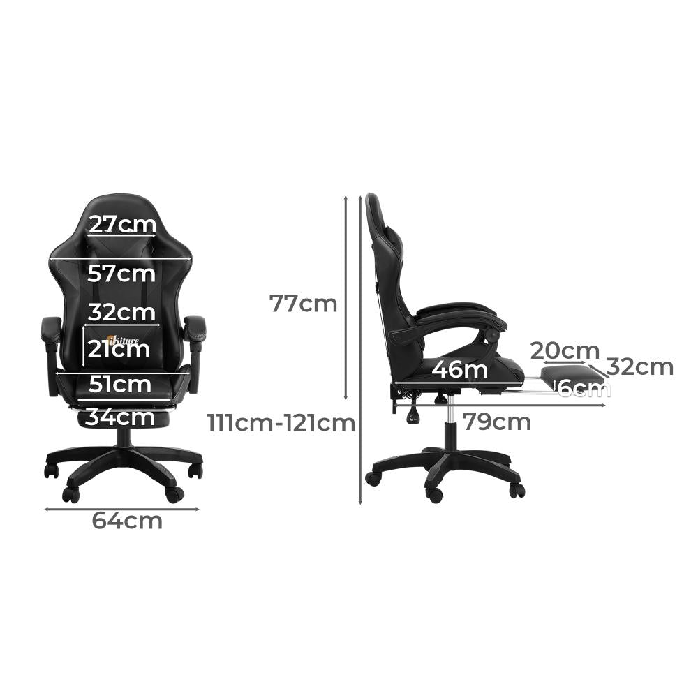 Oikiture Home Gaming Chair Executive Computer Desk Chair with Footrest and Lumbar Pillow Massage Office Chair Black-Massage Office Chairs-PEROZ Accessories