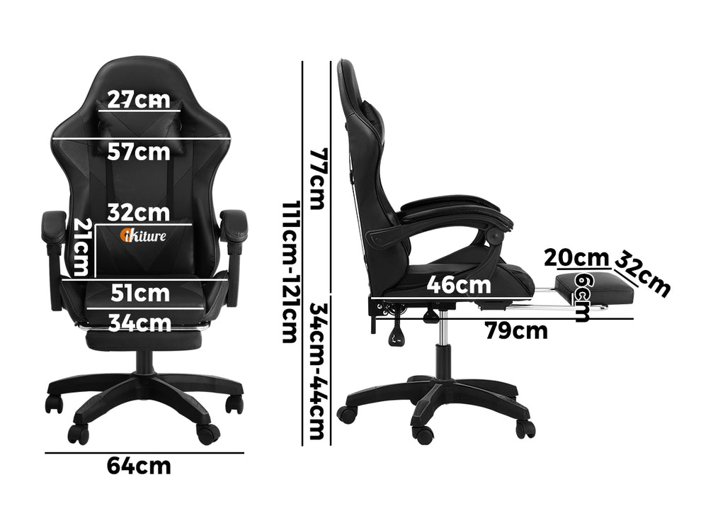 Oikiture Home Gaming Chair Executive Computer Desk Chair with Footrest and Lumbar Pillow Massage Office Chair Black-Office Chairs-PEROZ Accessories