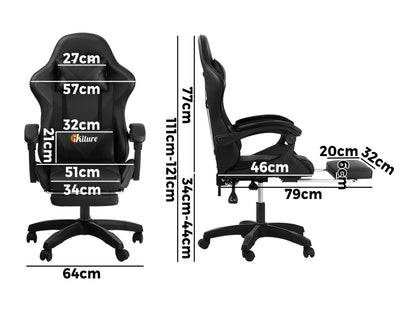 Oikiture Home Gaming Chair Executive Computer Desk Chair with Footrest and Lumbar Pillow Massage Office Chair Black-Office Chairs-PEROZ Accessories