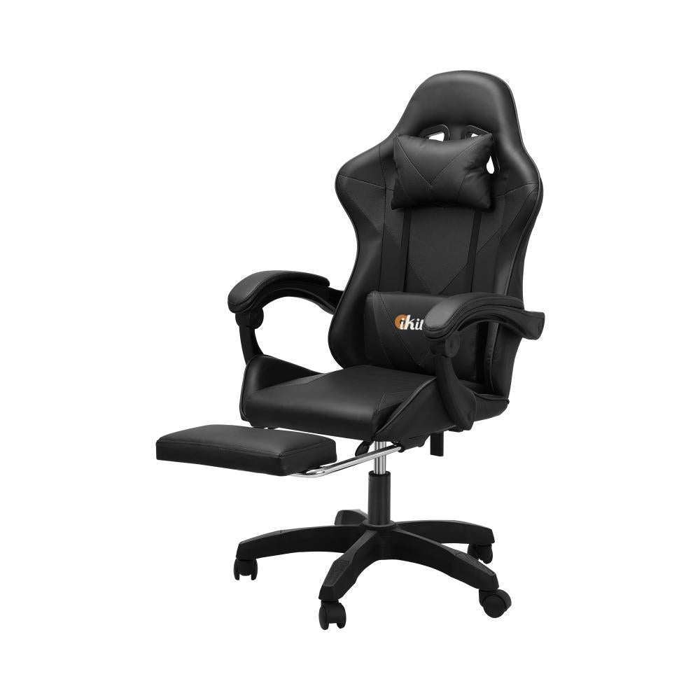 Oikiture Home Gaming Chair Executive Computer Desk Chair with Footrest and Lumbar Pillow Massage Office Chair Black-Massage Office Chairs-PEROZ Accessories