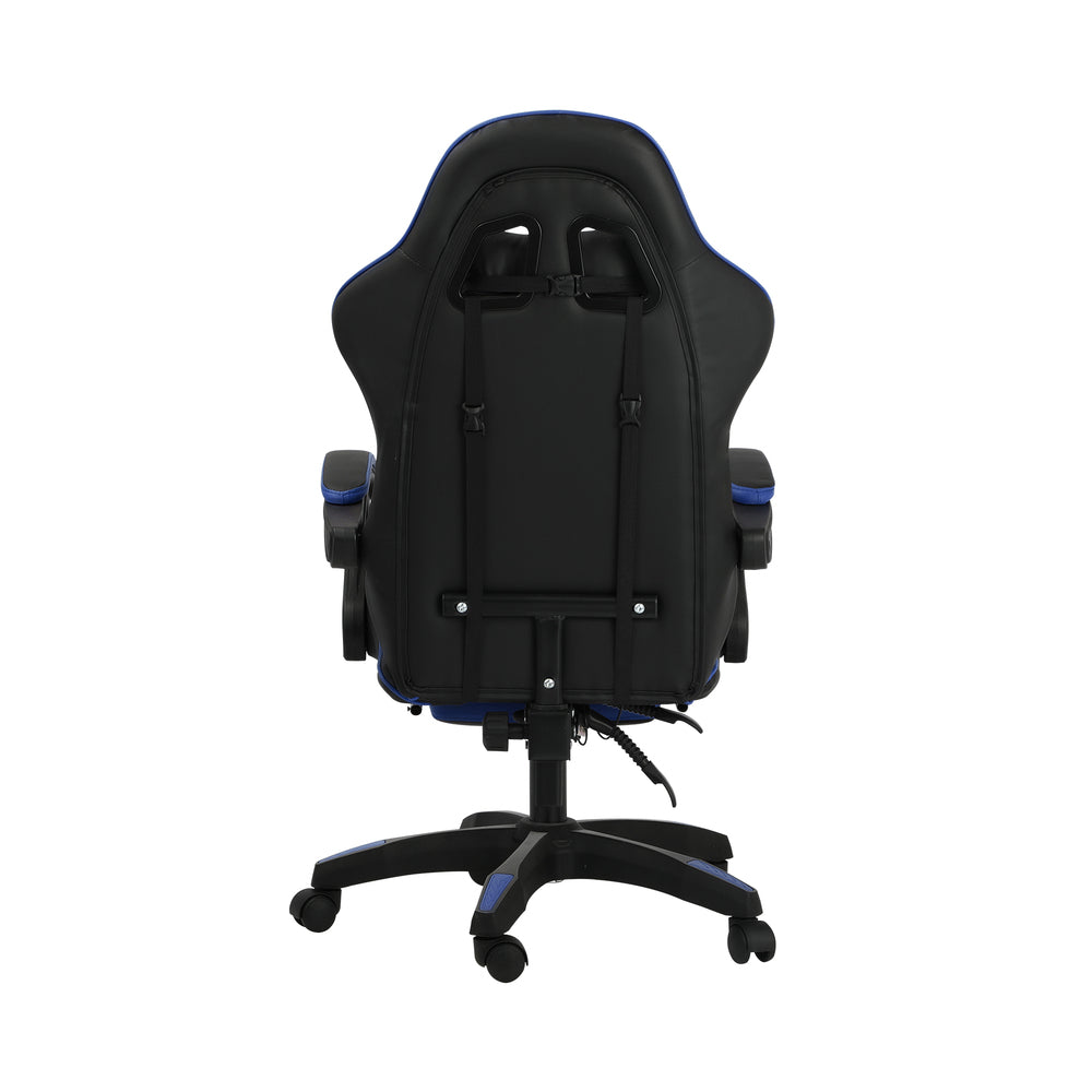 Oikiture Home Gaming Chair Executive Computer Desk Chair with Footrest and Lumbar Pillow Massage Office Chair Black and Blue-Office Chairs-PEROZ Accessories