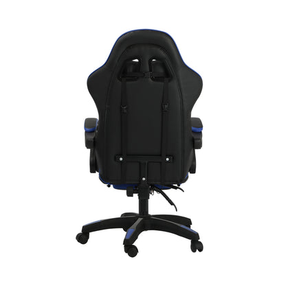 Oikiture Home Gaming Chair Executive Computer Desk Chair with Footrest and Lumbar Pillow Massage Office Chair Black and Blue-Office Chairs-PEROZ Accessories