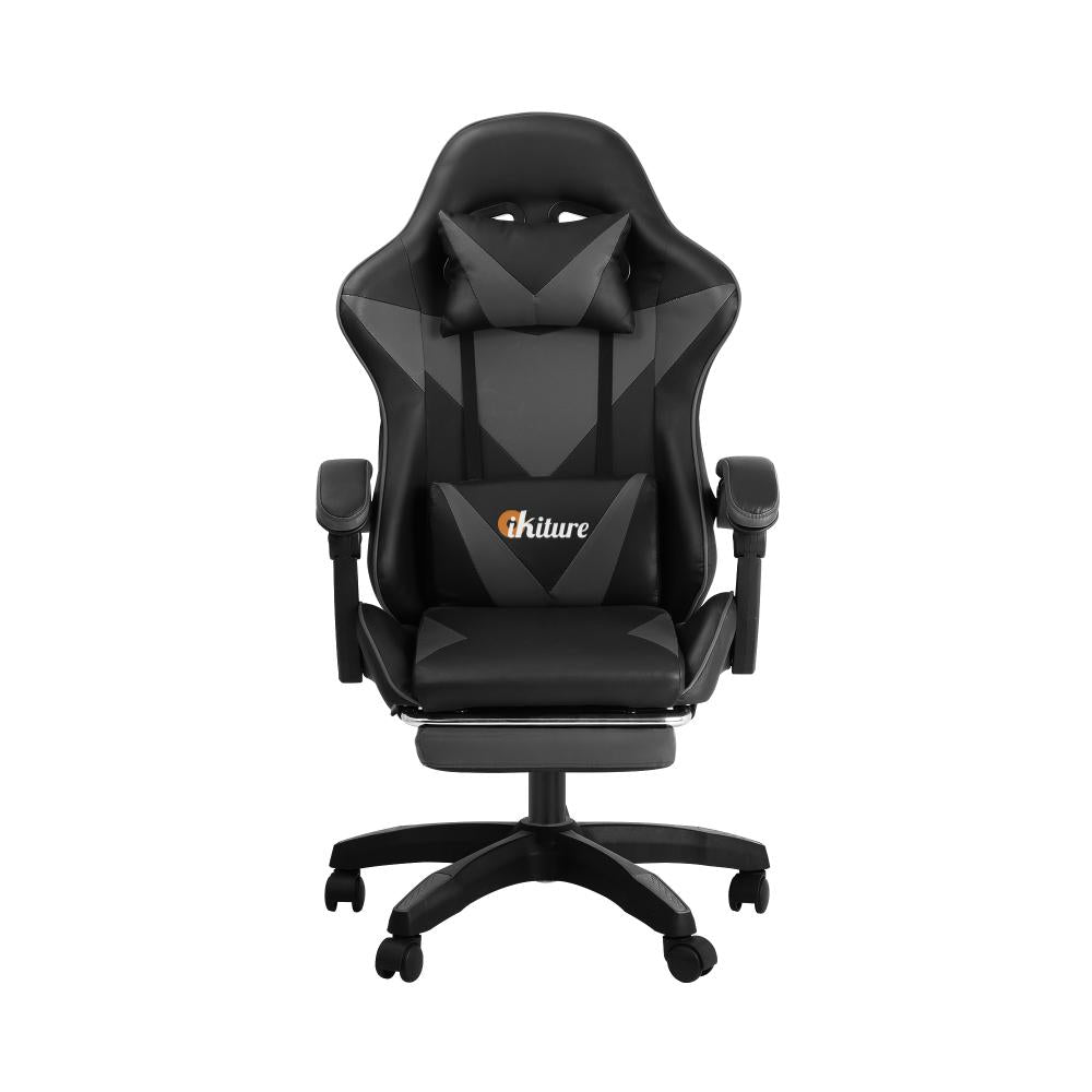 Oikiture Home Gaming Chair Executive Computer Desk Chair with Footrest and Lumbar Pillow Massage Office Chair Black and Grey-Massage Office Chairs-PEROZ Accessories