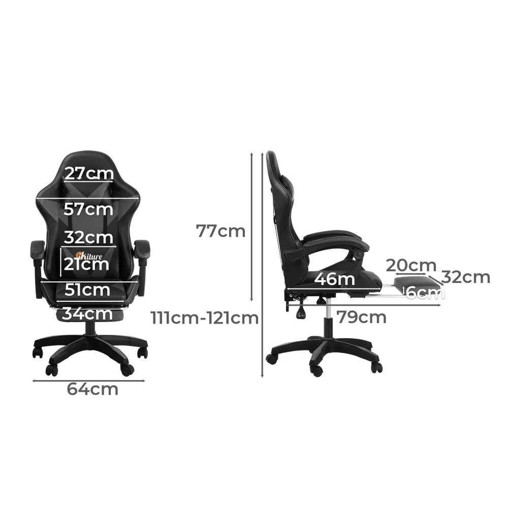 Oikiture Home Gaming Chair Executive Computer Desk Chair with Footrest and Lumbar Pillow Massage Office Chair Black and Grey-Massage Office Chairs-PEROZ Accessories