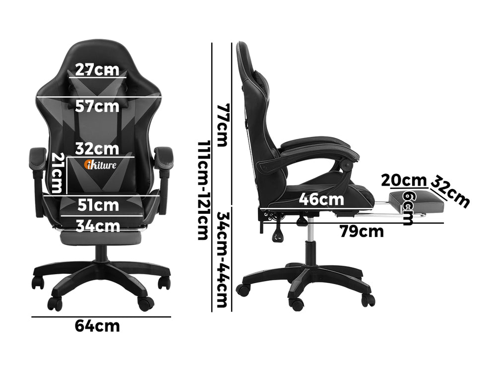 Oikiture Home Gaming Chair Executive Computer Desk Chair with Footrest and Lumbar Pillow Massage Office Chair Black and Grey-Office Chairs-PEROZ Accessories