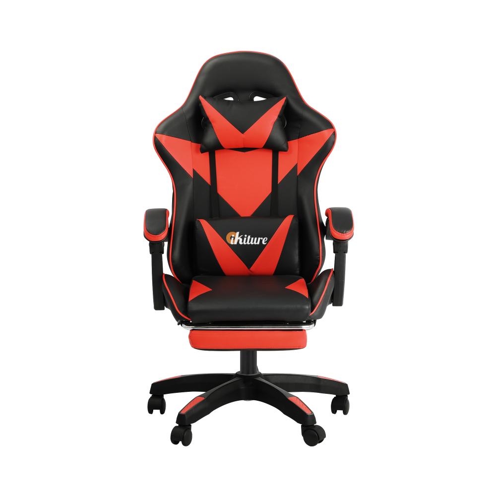 Oikiture Home Gaming Chair Executive Computer Desk Chair with Footrest and Lumbar Pillow Massage Office Chair Black and Red-Massage Office Chairs-PEROZ Accessories