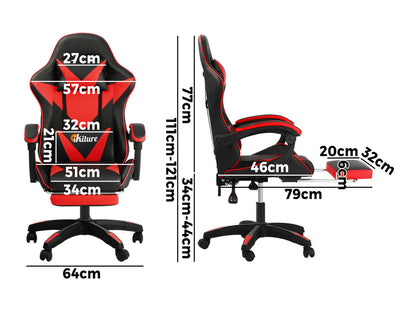 Oikiture Home Gaming Chair Executive Computer Desk Chair with Footrest and Lumbar Pillow Massage Office Chair Black and Red-Office Chairs-PEROZ Accessories