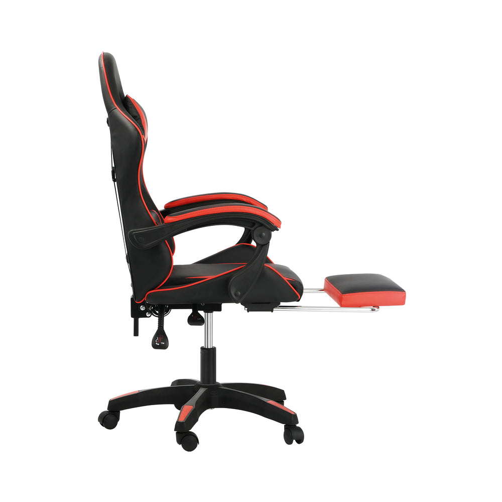 Oikiture Home Gaming Chair Executive Computer Desk Chair with Footrest and Lumbar Pillow Massage Office Chair Black and Red-Office Chairs-PEROZ Accessories