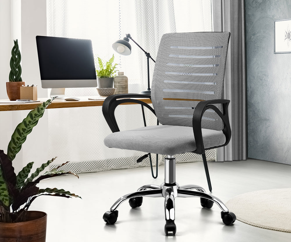 Oikiture Mesh Office Chair Breathable Backrest Black &amp; Grey-Office Chair-PEROZ Accessories