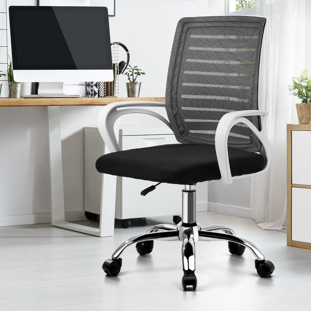 Oikiture Mesh Office Chair Breathable Backrest White &amp; Black-Office Chair-PEROZ Accessories