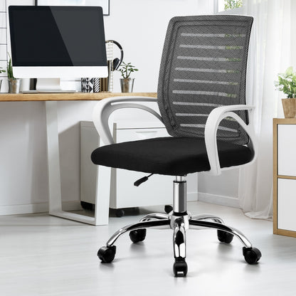 Oikiture Mesh Office Chair Breathable Backrest White &amp; Black-Office Chair-PEROZ Accessories