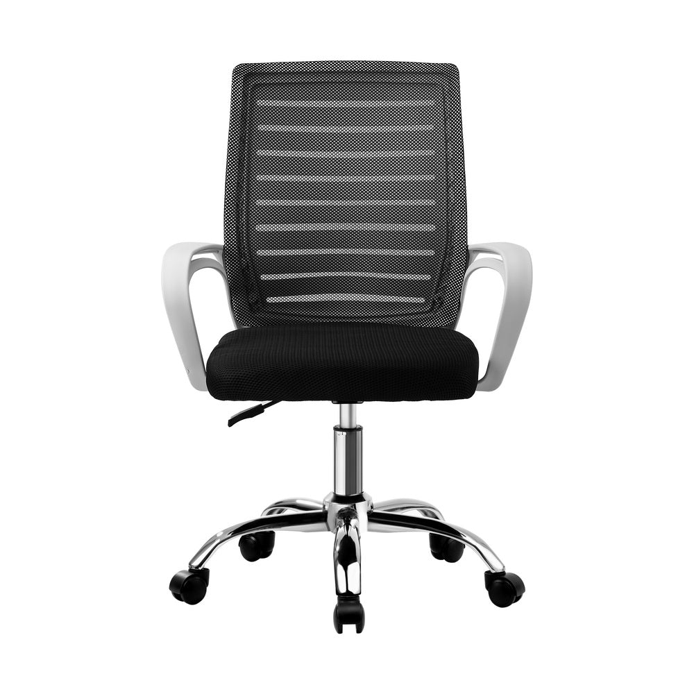 Oikiture Mesh Office Chair Breathable Backrest White &amp; Black-Office Chair-PEROZ Accessories