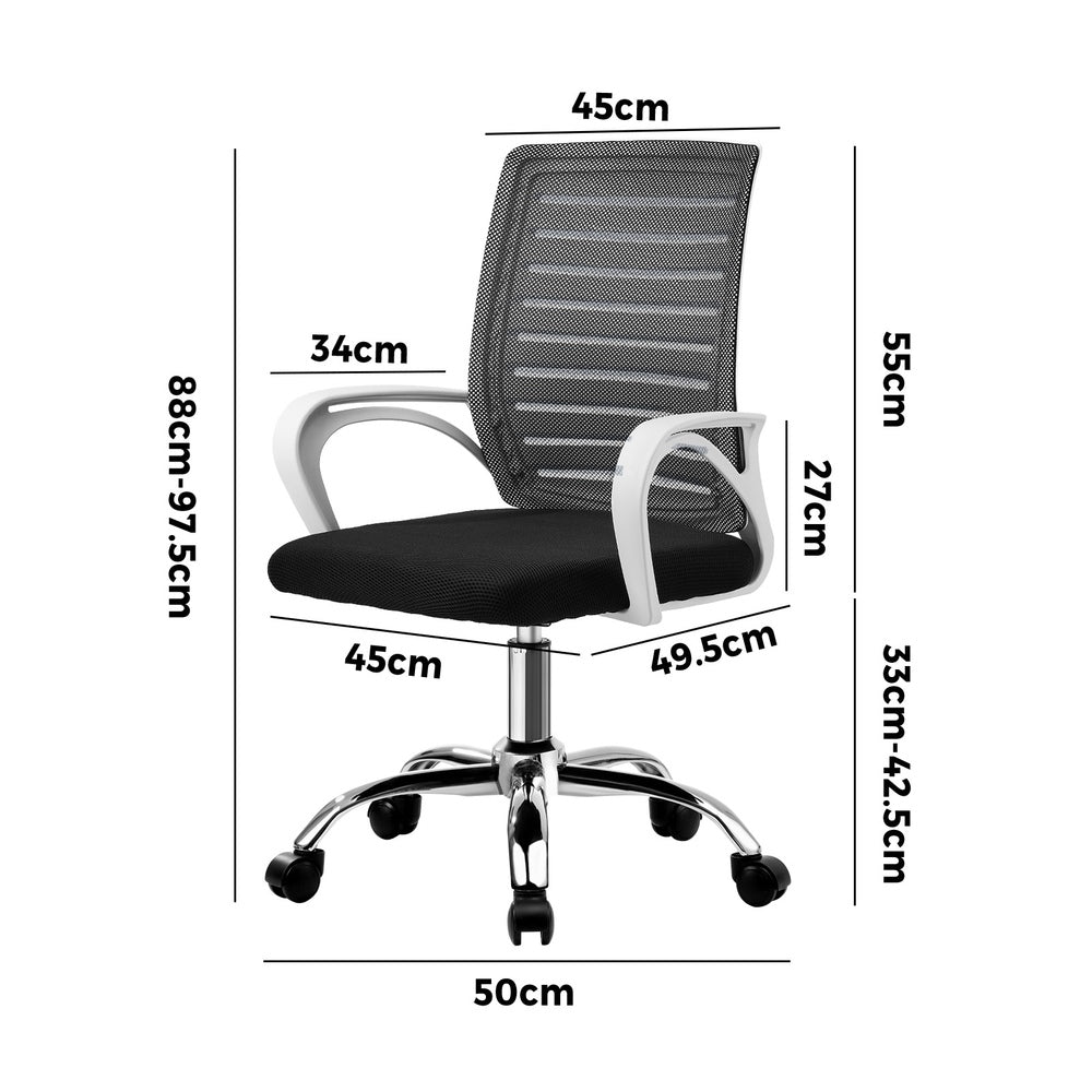 Oikiture Mesh Office Chair Breathable Backrest White &amp; Black-Office Chair-PEROZ Accessories