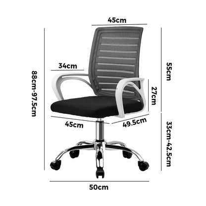 Oikiture Mesh Office Chair Breathable Backrest White &amp; Black-Office Chair-PEROZ Accessories