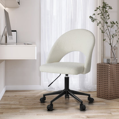 Oikiture High Back Hollow Armless Office Chair Boucle White &amp; Black-Office Chair-PEROZ Accessories
