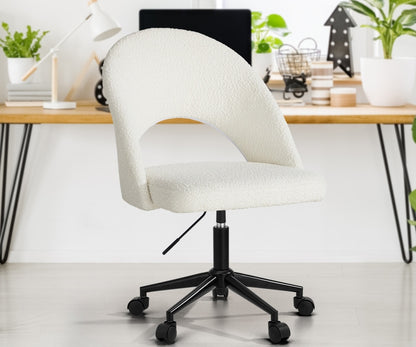 Oikiture High Back Hollow Armless Office Chair Boucle White &amp; Black-Office Chair-PEROZ Accessories