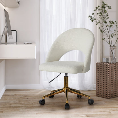 Oikiture Hollow Armless Home Office Chair Boucle White&amp;Gold-Office Chairs-PEROZ Accessories