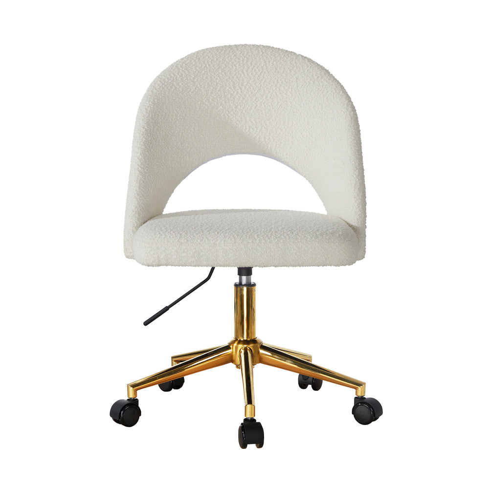 Oikiture Hollow Armless Home Office Chair Boucle White&amp;Gold-Office Chairs-PEROZ Accessories