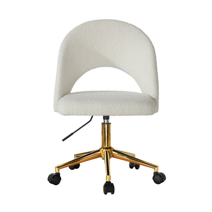 Oikiture Hollow Armless Home Office Chair Boucle White&amp;Gold-Office Chairs-PEROZ Accessories