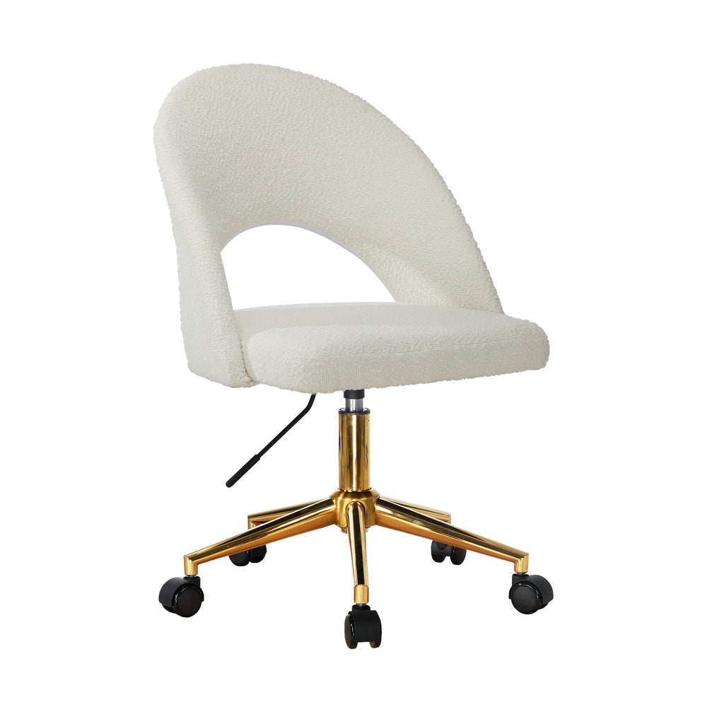 Oikiture Hollow Armless Home Office Chair Boucle White&amp;Gold-Office Chairs-PEROZ Accessories