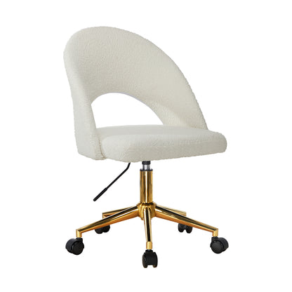 Oikiture Hollow Armless Home Office Chair Boucle White&amp;Gold-Office Chairs-PEROZ Accessories
