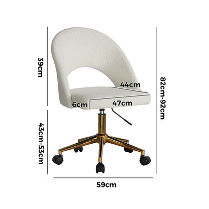 Oikiture Hollow Armless Home Office Chair Boucle White&amp;Gold-Office Chairs-PEROZ Accessories
