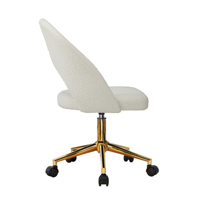 Oikiture Hollow Armless Home Office Chair Boucle White&amp;Gold-Office Chairs-PEROZ Accessories