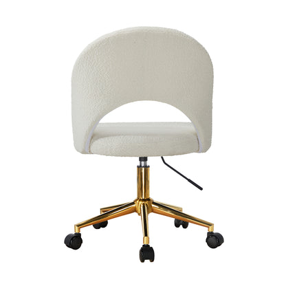 Oikiture Hollow Armless Home Office Chair Boucle White&amp;Gold-Office Chairs-PEROZ Accessories