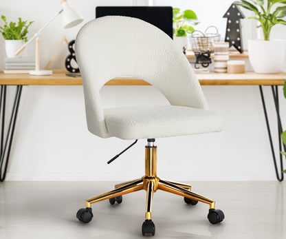 Oikiture Hollow Armless Home Office Chair Boucle White&amp;Gold-Office Chairs-PEROZ Accessories
