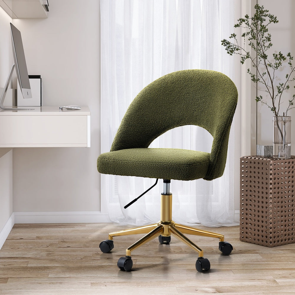 Oikiture High Back Hollow Armless Office Chair Boucle Green&Gold-Office Chairs-PEROZ Accessories