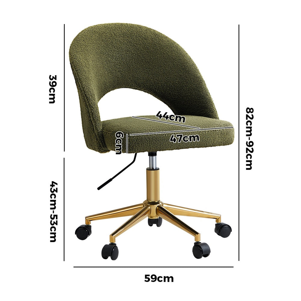 Oikiture High Back Hollow Armless Office Chair Boucle Green&amp;Gold-Office Chairs-PEROZ Accessories