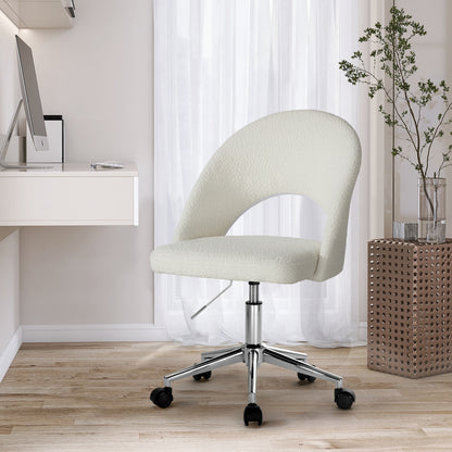 Oikiture Hollow Armless Home Office Chair Boucle White&amp;Silver-Office Chairs-PEROZ Accessories