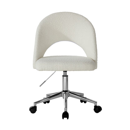 Oikiture Hollow Armless Home Office Chair Boucle White&amp;Silver-Office Chairs-PEROZ Accessories