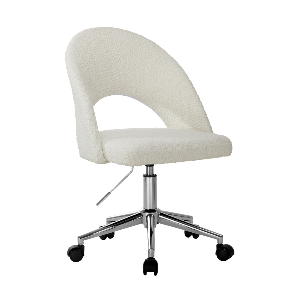 Oikiture Hollow Armless Home Office Chair Boucle White&amp;Silver-Office Chairs-PEROZ Accessories