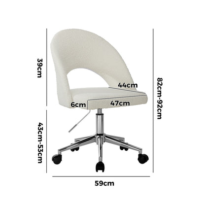 Oikiture Hollow Armless Home Office Chair Boucle White&amp;Silver-Office Chairs-PEROZ Accessories