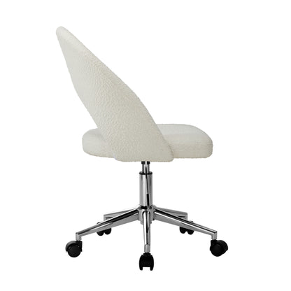 Oikiture Hollow Armless Home Office Chair Boucle White&amp;Silver-Office Chairs-PEROZ Accessories